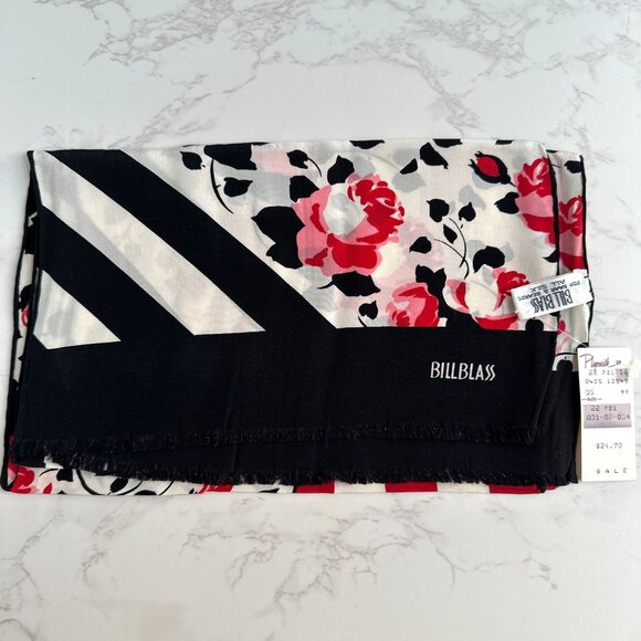 Bill Blass Silk Oblong Scarf, Red Rose Stripe Print, 56x11, Vintage Baar & Beard - Picture 1 of 10